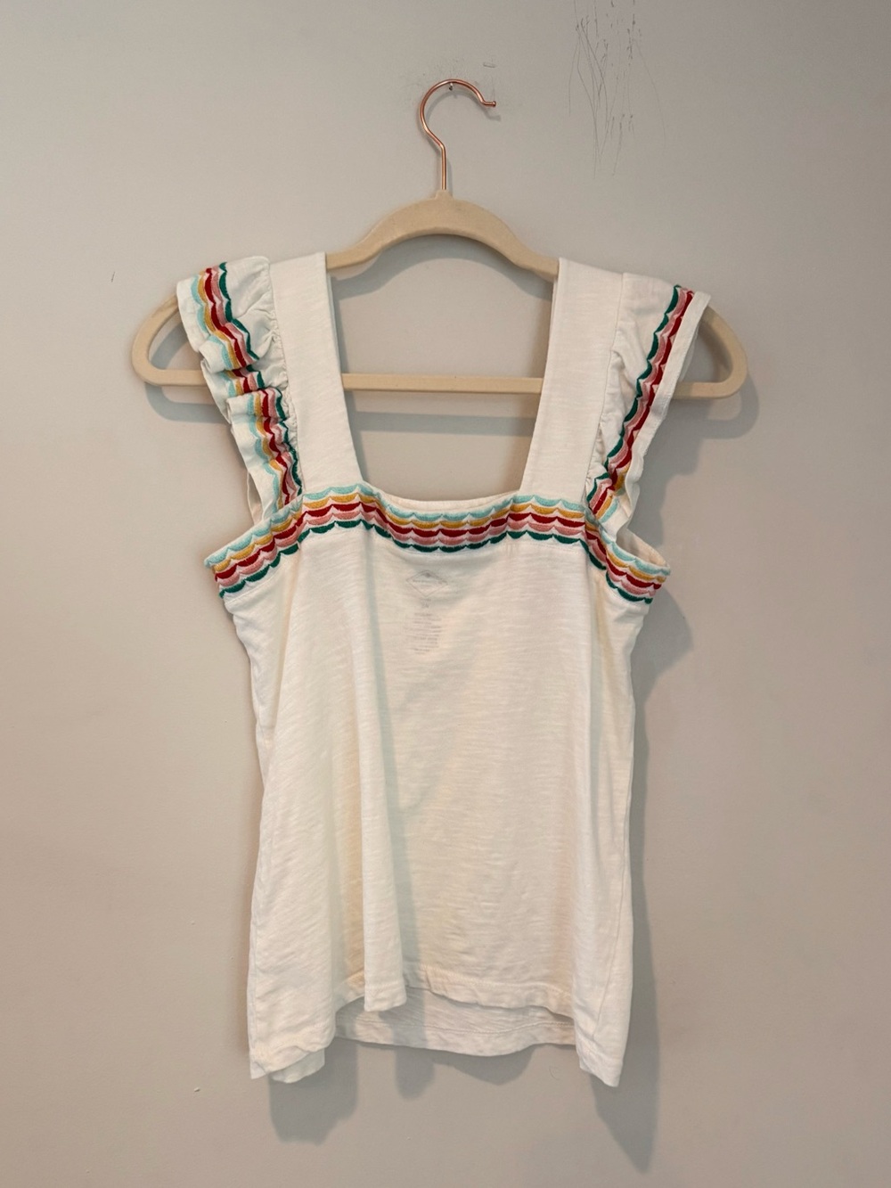 Boho Embroidered Ruffle Sleeve Top white Girlhoodcore petite small - Picture 2 of 6